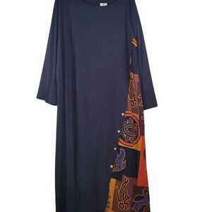 Zanzea‎ Navy Blue with Contrasting Colors Maxi Dress